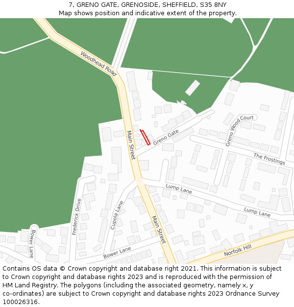 7, GRENO GATE, GRENOSIDE, SHEFFIELD, S35 8NY: Location map and indicative extent of plot
