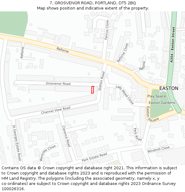 7, GROSVENOR ROAD, PORTLAND, DT5 2BQ: Location map and indicative extent of plot