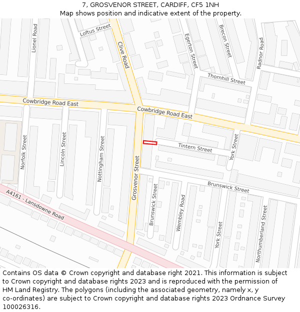 7, GROSVENOR STREET, CARDIFF, CF5 1NH: Location map and indicative extent of plot
