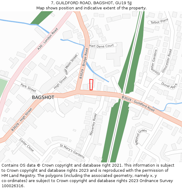 7, GUILDFORD ROAD, BAGSHOT, GU19 5JJ: Location map and indicative extent of plot