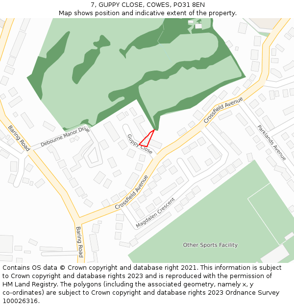 7, GUPPY CLOSE, COWES, PO31 8EN: Location map and indicative extent of plot