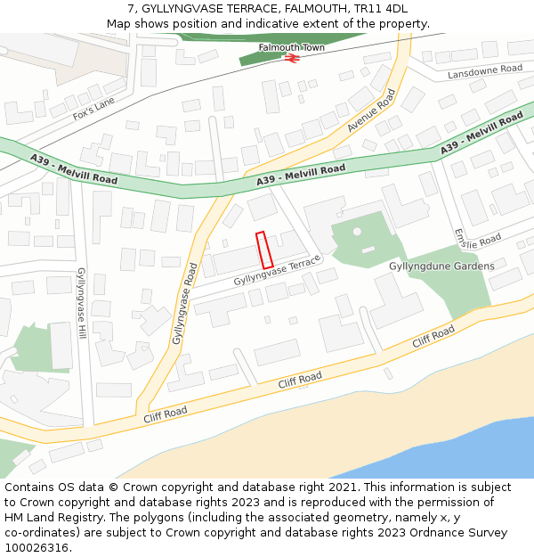 7, GYLLYNGVASE TERRACE, FALMOUTH, TR11 4DL: Location map and indicative extent of plot