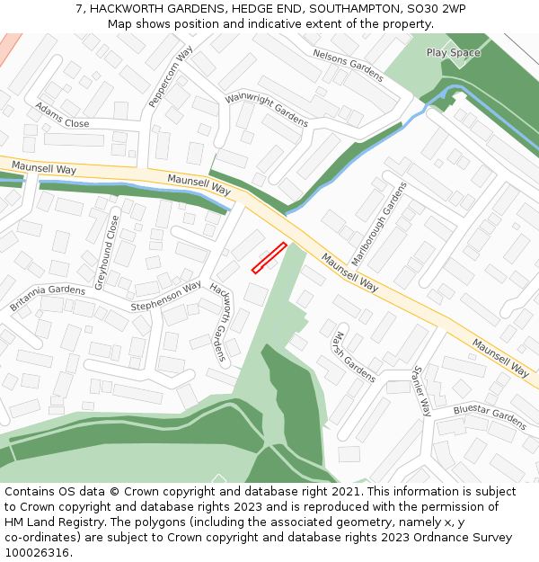 7, HACKWORTH GARDENS, HEDGE END, SOUTHAMPTON, SO30 2WP: Location map and indicative extent of plot