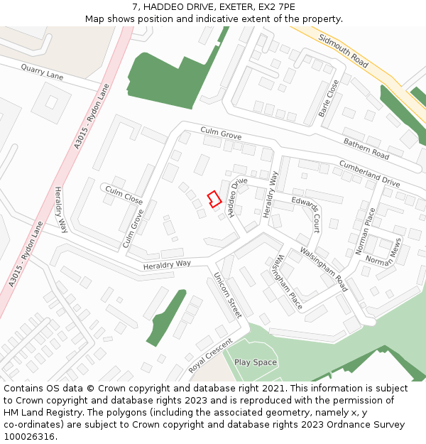 7, HADDEO DRIVE, EXETER, EX2 7PE: Location map and indicative extent of plot
