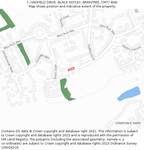 7, HADFIELD DRIVE, BLACK NOTLEY, BRAINTREE, CM77 8XW: Location map and indicative extent of plot
