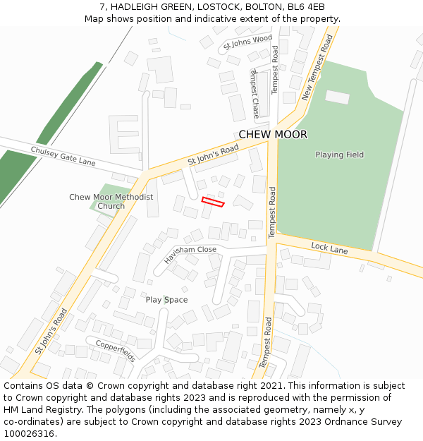 7, HADLEIGH GREEN, LOSTOCK, BOLTON, BL6 4EB: Location map and indicative extent of plot