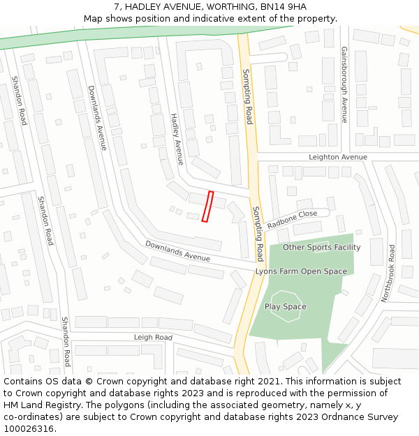 7, HADLEY AVENUE, WORTHING, BN14 9HA: Location map and indicative extent of plot