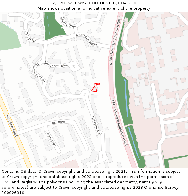 7, HAKEWILL WAY, COLCHESTER, CO4 5GX: Location map and indicative extent of plot