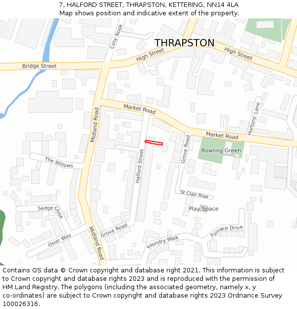7, HALFORD STREET, THRAPSTON, KETTERING, NN14 4LA: Location map and indicative extent of plot