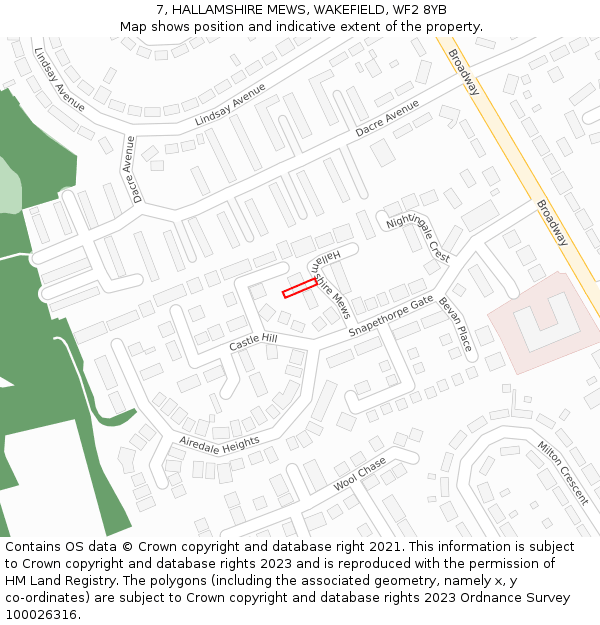 7, HALLAMSHIRE MEWS, WAKEFIELD, WF2 8YB: Location map and indicative extent of plot