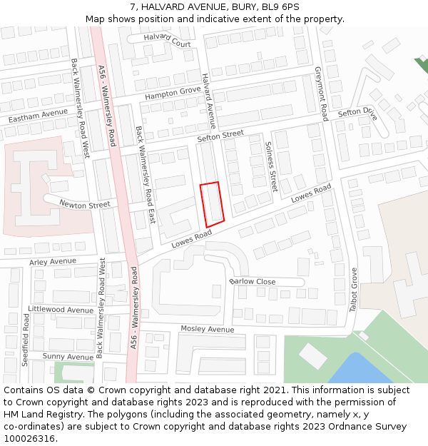 7, HALVARD AVENUE, BURY, BL9 6PS: Location map and indicative extent of plot