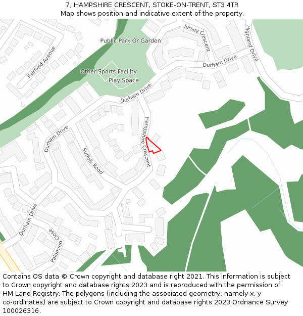 7, HAMPSHIRE CRESCENT, STOKE-ON-TRENT, ST3 4TR: Location map and indicative extent of plot