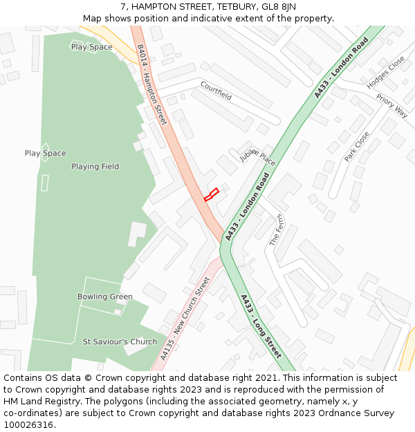 7, HAMPTON STREET, TETBURY, GL8 8JN: Location map and indicative extent of plot