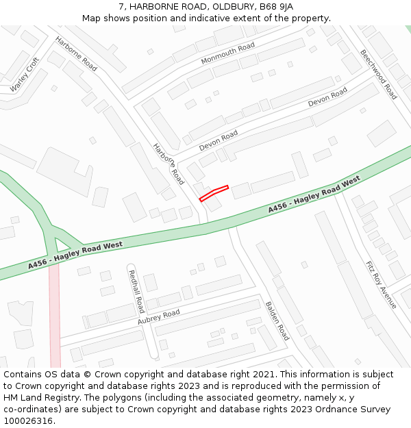 7, HARBORNE ROAD, OLDBURY, B68 9JA: Location map and indicative extent of plot