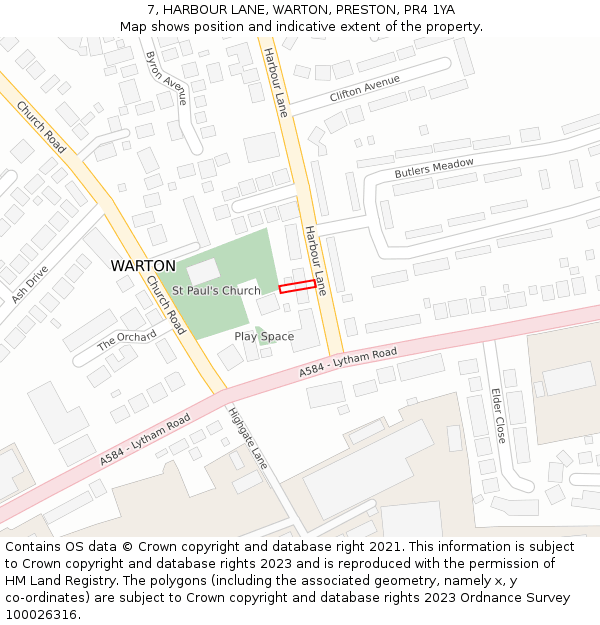 7, HARBOUR LANE, WARTON, PRESTON, PR4 1YA: Location map and indicative extent of plot