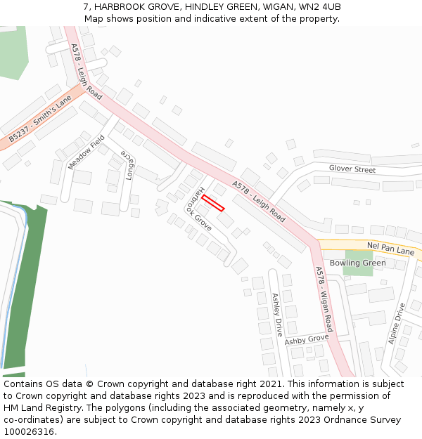 7, HARBROOK GROVE, HINDLEY GREEN, WIGAN, WN2 4UB: Location map and indicative extent of plot