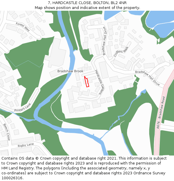 7, HARDCASTLE CLOSE, BOLTON, BL2 4NR: Location map and indicative extent of plot