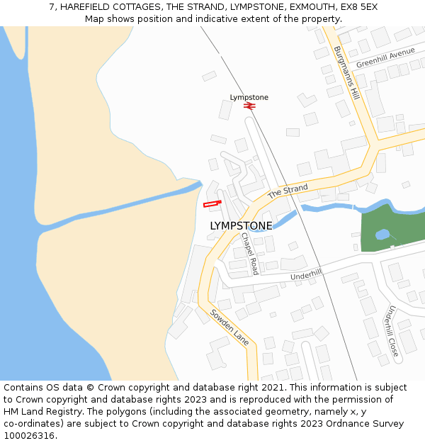 7, HAREFIELD COTTAGES, THE STRAND, LYMPSTONE, EXMOUTH, EX8 5EX: Location map and indicative extent of plot