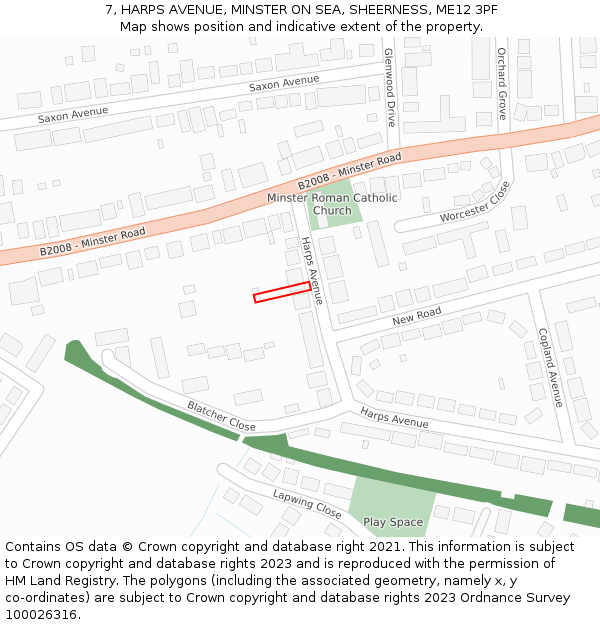 7, HARPS AVENUE, MINSTER ON SEA, SHEERNESS, ME12 3PF: Location map and indicative extent of plot