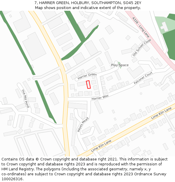 7, HARRIER GREEN, HOLBURY, SOUTHAMPTON, SO45 2EY: Location map and indicative extent of plot