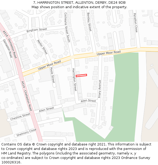 7, HARRINGTON STREET, ALLENTON, DERBY, DE24 9DB: Location map and indicative extent of plot