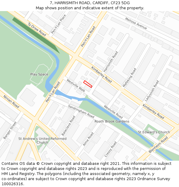 7, HARRISMITH ROAD, CARDIFF, CF23 5DG: Location map and indicative extent of plot
