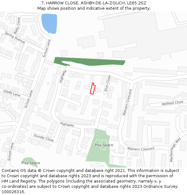 7, HARROW CLOSE, ASHBY-DE-LA-ZOUCH, LE65 2SZ: Location map and indicative extent of plot