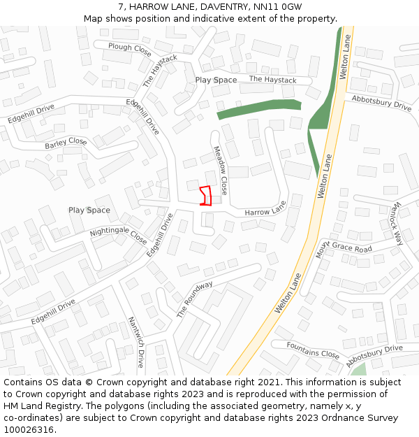 7, HARROW LANE, DAVENTRY, NN11 0GW: Location map and indicative extent of plot