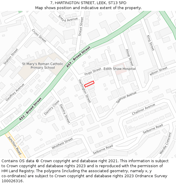 7, HARTINGTON STREET, LEEK, ST13 5PD: Location map and indicative extent of plot
