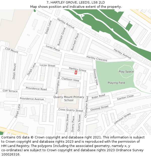 7, HARTLEY GROVE, LEEDS, LS6 2LD: Location map and indicative extent of plot