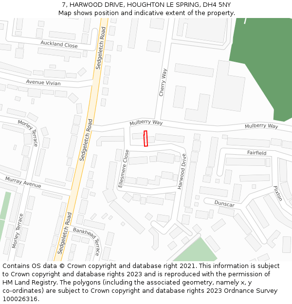 7, HARWOOD DRIVE, HOUGHTON LE SPRING, DH4 5NY: Location map and indicative extent of plot