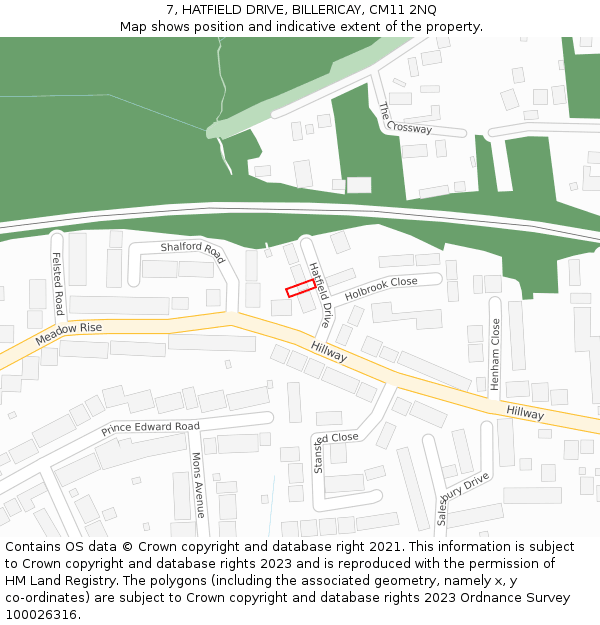 7, HATFIELD DRIVE, BILLERICAY, CM11 2NQ: Location map and indicative extent of plot