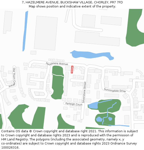 7, HAZELMERE AVENUE, BUCKSHAW VILLAGE, CHORLEY, PR7 7FD: Location map and indicative extent of plot