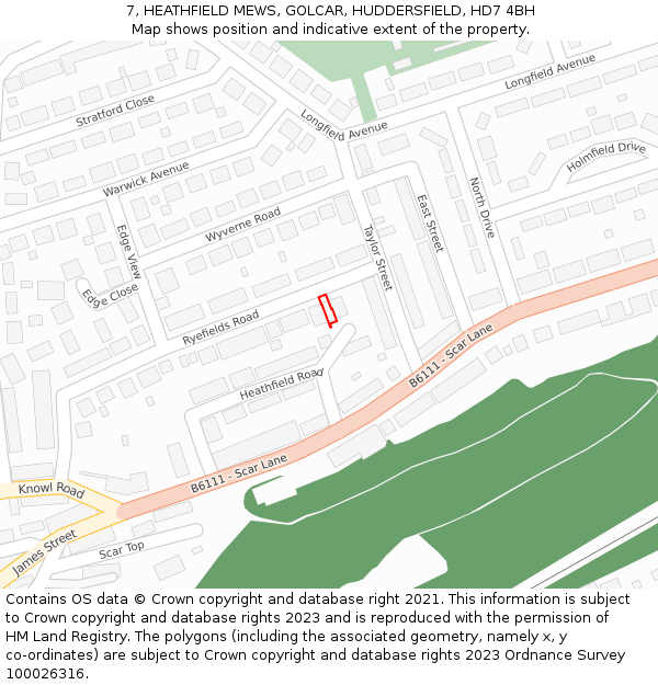 7, HEATHFIELD MEWS, GOLCAR, HUDDERSFIELD, HD7 4BH: Location map and indicative extent of plot