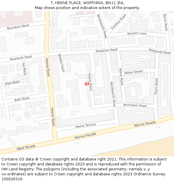 7, HEENE PLACE, WORTHING, BN11 3NL: Location map and indicative extent of plot