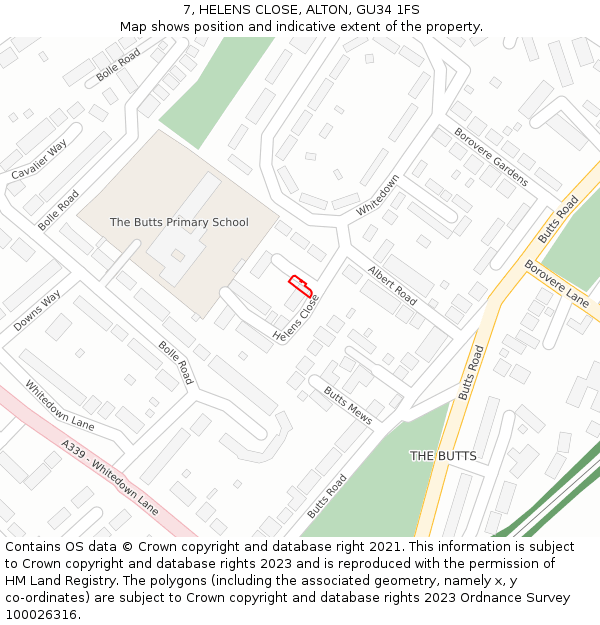 7, HELENS CLOSE, ALTON, GU34 1FS: Location map and indicative extent of plot