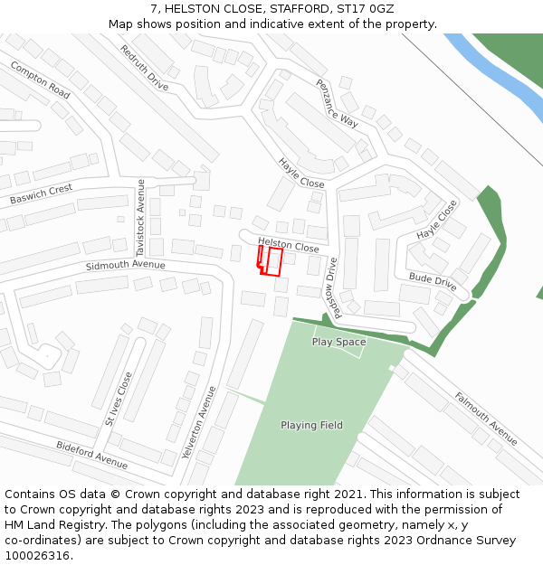 7, HELSTON CLOSE, STAFFORD, ST17 0GZ: Location map and indicative extent of plot