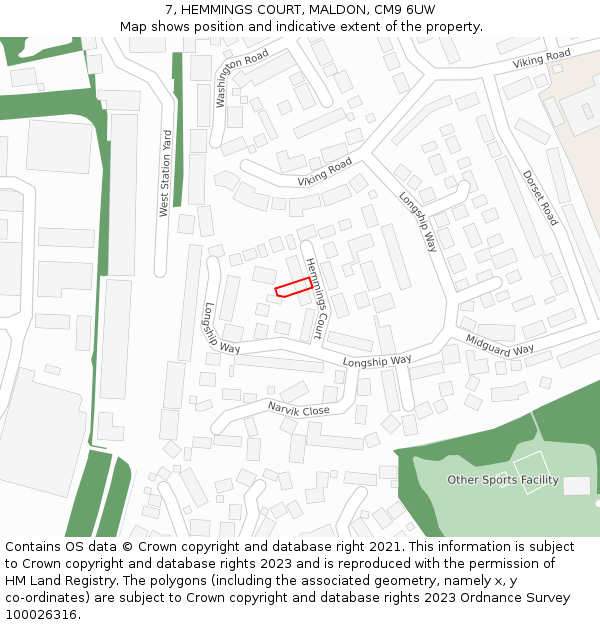 7, HEMMINGS COURT, MALDON, CM9 6UW: Location map and indicative extent of plot