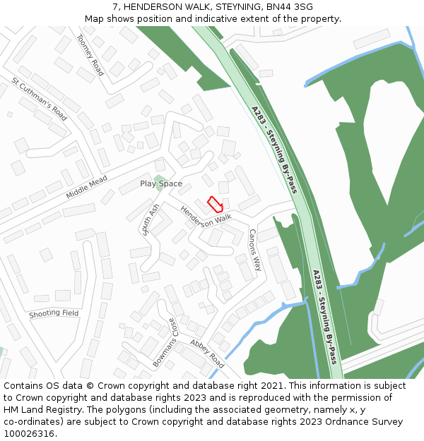 7, HENDERSON WALK, STEYNING, BN44 3SG: Location map and indicative extent of plot