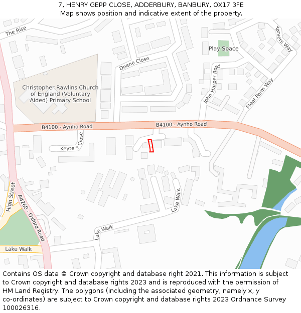 7, HENRY GEPP CLOSE, ADDERBURY, BANBURY, OX17 3FE: Location map and indicative extent of plot