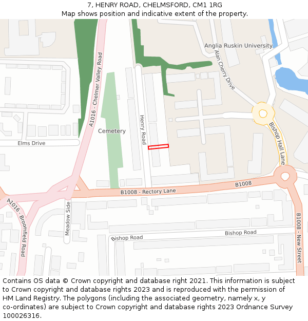 7, HENRY ROAD, CHELMSFORD, CM1 1RG: Location map and indicative extent of plot