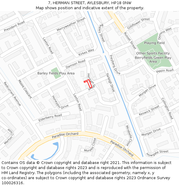 7, HERMAN STREET, AYLESBURY, HP18 0NW: Location map and indicative extent of plot