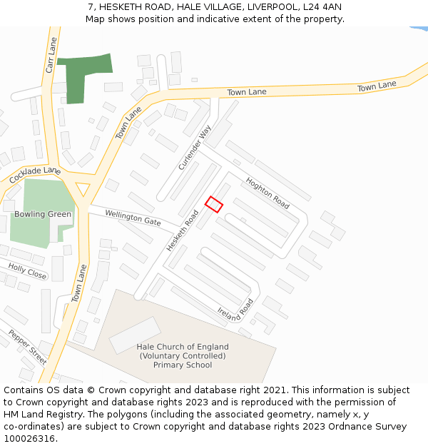 7, HESKETH ROAD, HALE VILLAGE, LIVERPOOL, L24 4AN: Location map and indicative extent of plot