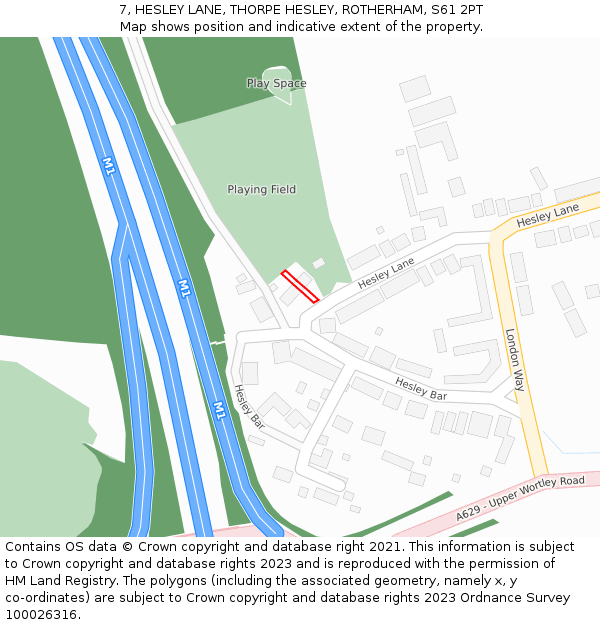 7, HESLEY LANE, THORPE HESLEY, ROTHERHAM, S61 2PT: Location map and indicative extent of plot