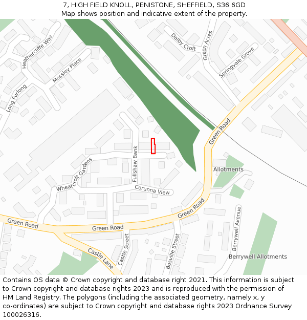 7, HIGH FIELD KNOLL, PENISTONE, SHEFFIELD, S36 6GD: Location map and indicative extent of plot
