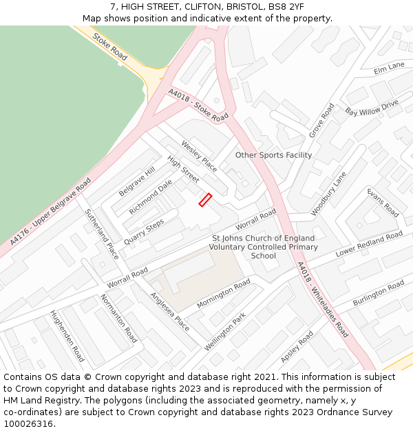 7, HIGH STREET, CLIFTON, BRISTOL, BS8 2YF: Location map and indicative extent of plot