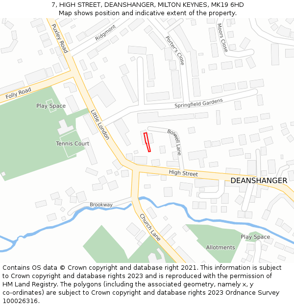 7, HIGH STREET, DEANSHANGER, MILTON KEYNES, MK19 6HD: Location map and indicative extent of plot