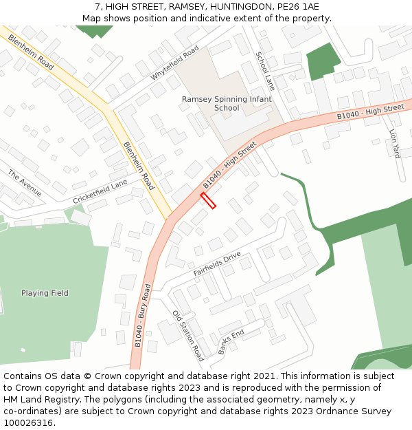 7, HIGH STREET, RAMSEY, HUNTINGDON, PE26 1AE: Location map and indicative extent of plot