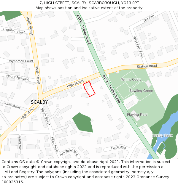 7, HIGH STREET, SCALBY, SCARBOROUGH, YO13 0PT: Location map and indicative extent of plot