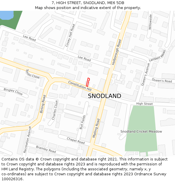 7, HIGH STREET, SNODLAND, ME6 5DB: Location map and indicative extent of plot